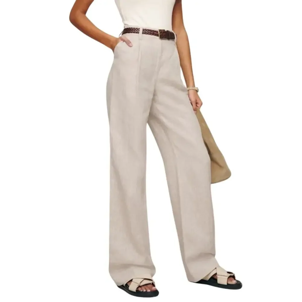 Reformation Alex Wide Leg Pant Linen Oatmeal Size 10